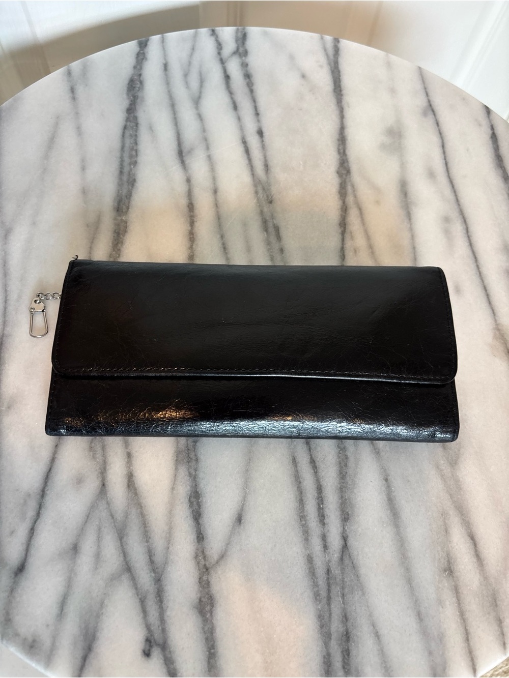 HOBO Black Leather Fold-Over Clutch